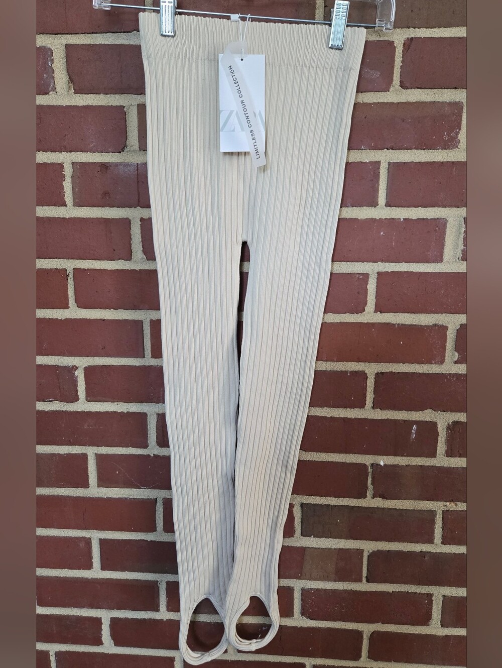 Zara Limitless Contour Ribbed Stirrup Leggings Cream NWT XS/S Rare - Picture 2 of 6